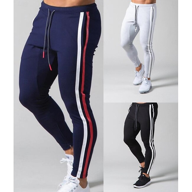 Men's Joggers Sweatpants Zipper Ankle Zippers Base Layer Athletic Athleisure Winter Breathable Soft Sweat wicking Fitness Gym Workout Running Slim Fit Sportswear Activewear Stripes Black Dark Blue #9299324