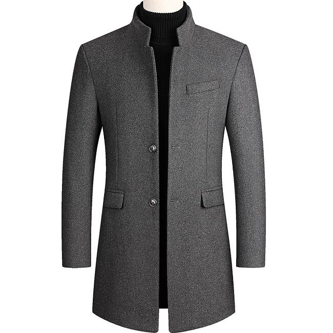 Men's Winter Coat Overcoat Trench Coat Business Daily Wear Winter POLY Thermal Warm Outdoor Outerwear Clothing Apparel Fashion Warm Ups Solid Colored Pocket Standing Collar Single Breasted Two-button #9372797