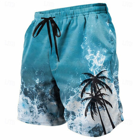 Men's Coconut Tree Waves Shorts Summer Shorts Beach Shorts Mid Waist Tropical Streetwear Hawaiian Vacation Daily Holiday Drawstring Elastic Waist 3D Print Designer Clothing Apparel #12224341