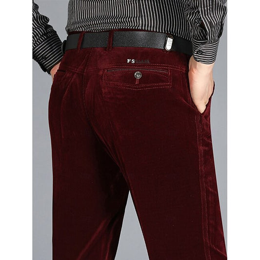 Men's Dress Pants Corduroy Pants Winter Pants Trousers Slacks Pocket Plain Comfort Breathable Outdoor Daily Going out Fashion Casual Black Wine #9656808