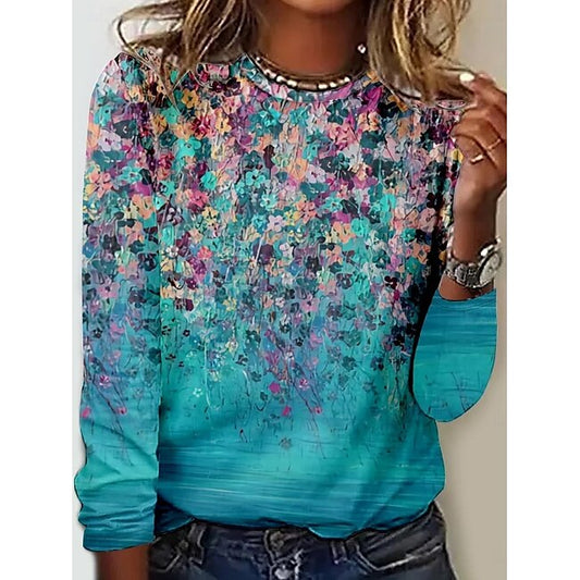 Women's Tunic Fashion Casual Print Long Sleeve Regular Tops Crew Neck Daily Blue Purple Spring Fall #14623507