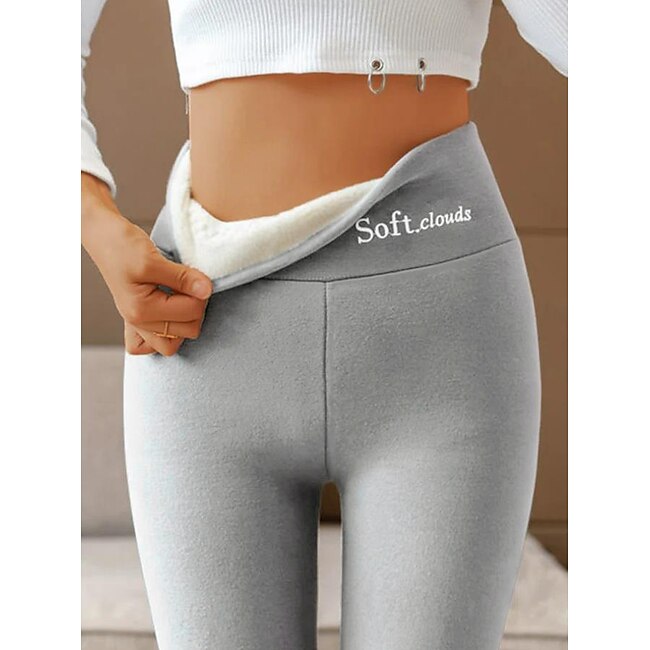 Women's Normal Fleece Pants Tights Leggings Casual Lounge Ankle-Length High Waist Solid Color Tummy Control Butt Lift Comfort Stretchy Daily Weekend light gray (sheep velvet version) dark grey (sheep #9309209