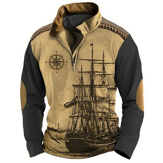 Men's Nautical Sweatshirts Sweatshirt Zip Sweatshirt Pullover Long Sleeve Sweatshirt Quarter Zip Daily Classic Casual 3D Print Holiday Going out Streetwear Print Spring &  Fall #9651146