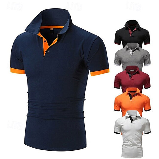 Men's Golf Shirt Polo Casual Sports Classic Short Sleeve Basic Casual Solid Color Plain Button Front Summer Spring Regular Fit Apple Green Light Pink Golden yellow Lake blue Yellow and Navy Black #8732947