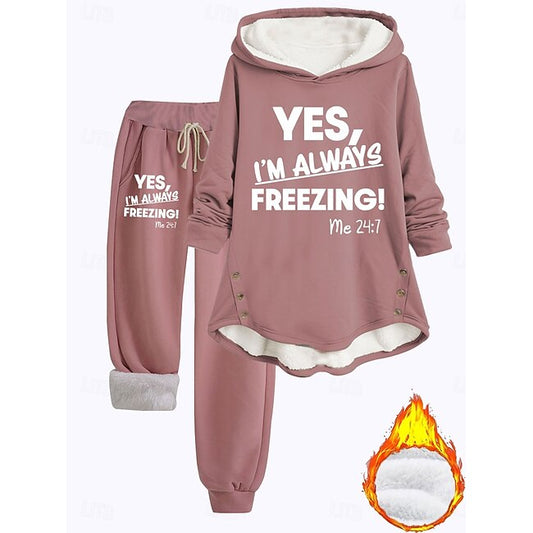 Women's Loungewear Set Hoodie and Joggers Casual Cold Weather Phrase Print with Fleece Lining Cozy  Fit Winter #10439114