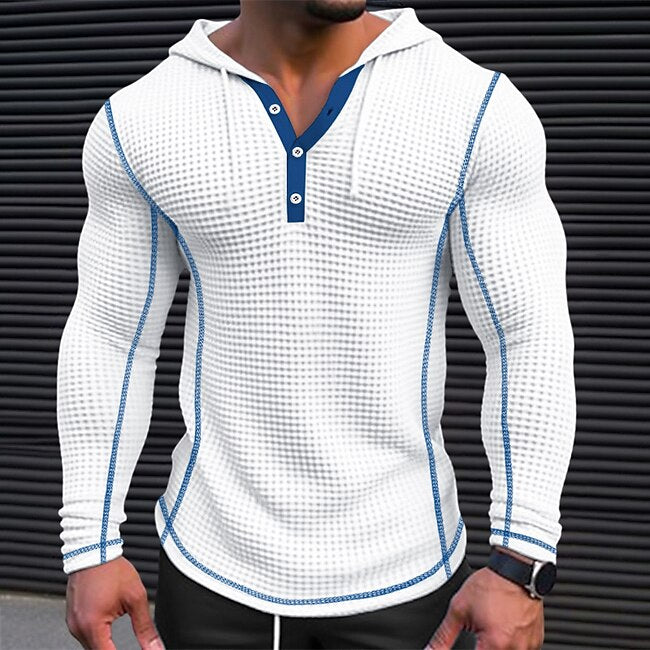 Men's T shirt Tee Waffle Henley Shirt Henley Shirt Tee Top Long Sleeve Shirt Plain Henley Street Vacation Long Sleeve Patchwork Hooded Clothing Apparel Polyester Fashion Designer Basic #9737272