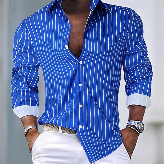 Men's Shirt Button Up Shirt Casual Shirt Summer Shirt Pink Blue Green Long Sleeve Stripes Lapel Hawaiian Holiday Button-Down Clothing Apparel Fashion Casual Comfortable #10479039