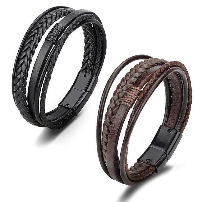 Men's Leather Bracelet Classic Imagine Stylish Simple Ethnic Fashion Casual / Sporty Leatherette Bracelet Jewelry Black / Brown For School Gift Daily Prom Festival #8992296