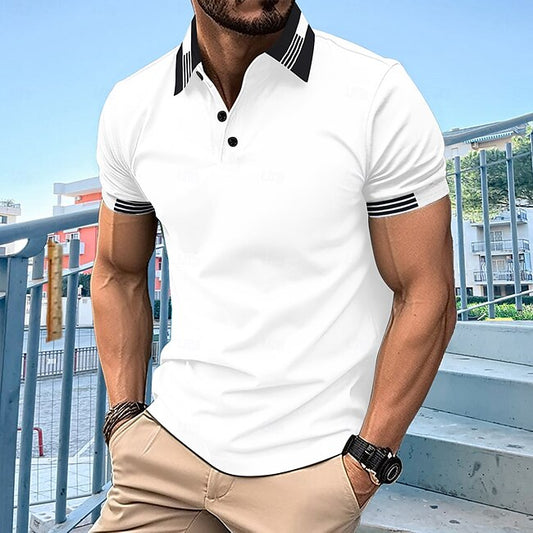 Men's Polo Business Polo Business Casual Lapel Classic Short Sleeve Color Block Patchwork Buttons Summer Spring &  Fall Lake blue Black White Red Dark Blue Gray Polo #12708953