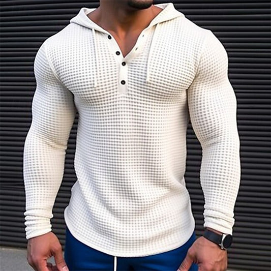 Men's T shirt Tee Waffle Shirt Tee Top Long Sleeve Shirt Plain Hooded Street Vacation Long Sleeve Clothing Apparel Fashion Designer Basic #9709879