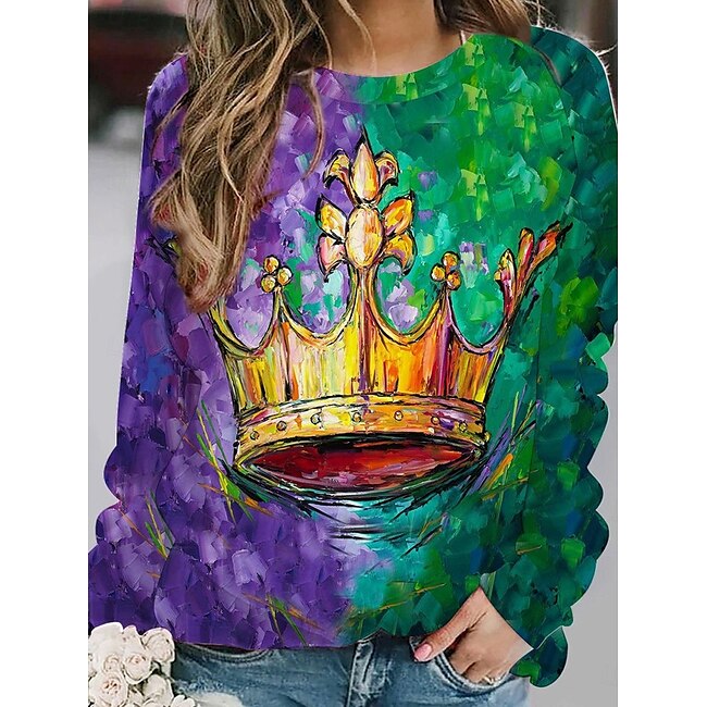 Women's Pullover Sweatshirt Casual Graphic Regular Tops Long Sleeve Crew Neck Print Regular Fit Street Dailywear Purple Fall Winter #15458834