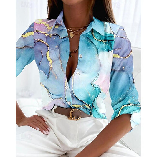 Women's Shirt Blouse Elegant Fashion Daily Abstract Buttons Print Long Sleeve Regular Tops Shirt Collar Casual Pink Blue Purple Fall & Winter #9549917