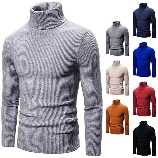 Men's Turtleneck Sweater Pullover Sweater Jumper Cropped Sweater Ribbed Knit Regular Tops Knit Plain Turtleneck Modern Contemporary Work Daily Wear Clothing Apparel Winter Wine Black S M L #9681840