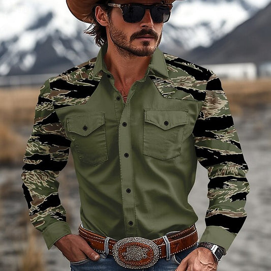 Men's Camo Camouflage Western Shirt Cowboy Shirt Long Sleeve Western Casual Outdoor Spring Fall Turndown 2 Pockets Black Brown Green Khaki #15190114