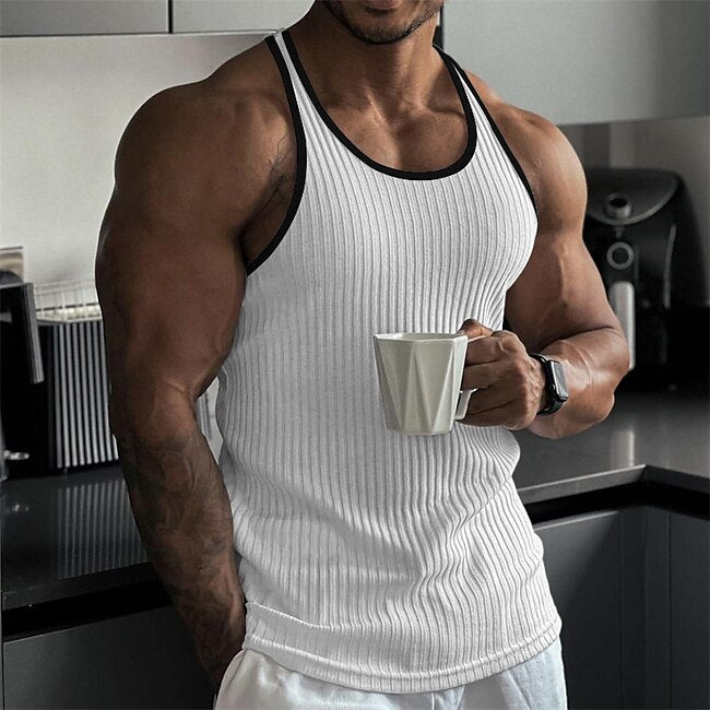 Men's Tank Top Rib Knit Top Wife beater Shirt Color Block Pit Strip Crew Neck Outdoor Going out Sleeveless Clothing Apparel Fashion Designer Muscle #9682911