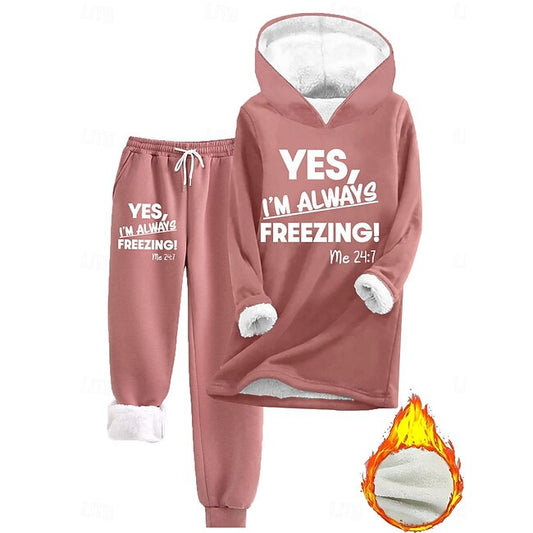 Women's Loungewear Set Hoodie and Joggers Casual Cold Weather Phrase Print with Fleece Lining Cozy  Fit Winter #14516671