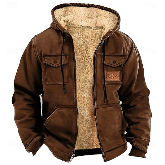 Men's Solid Color Cowboy Fleece Hoodies Hoodie Hooded Sweatshirt Hooded Fashion 3D Print Holiday Streetwear Brown Khaki Zipper Pocket Fall Winter Designer #17161247