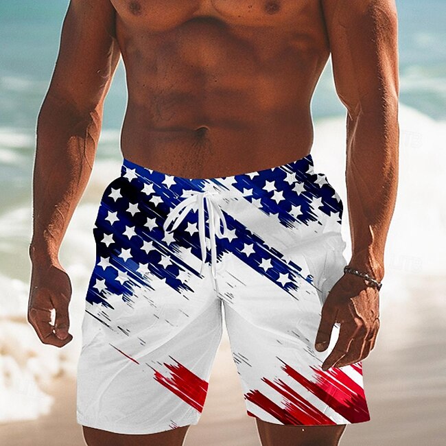 Men's Flag American Flag National Flag Shorts Summer Shorts Casual Shorts Mid Waist Fashion Streetwear Hawaiian Casual Daily Holiday Pocket Drawstring Elastic Waist Designer Clothing Apparel #15309998