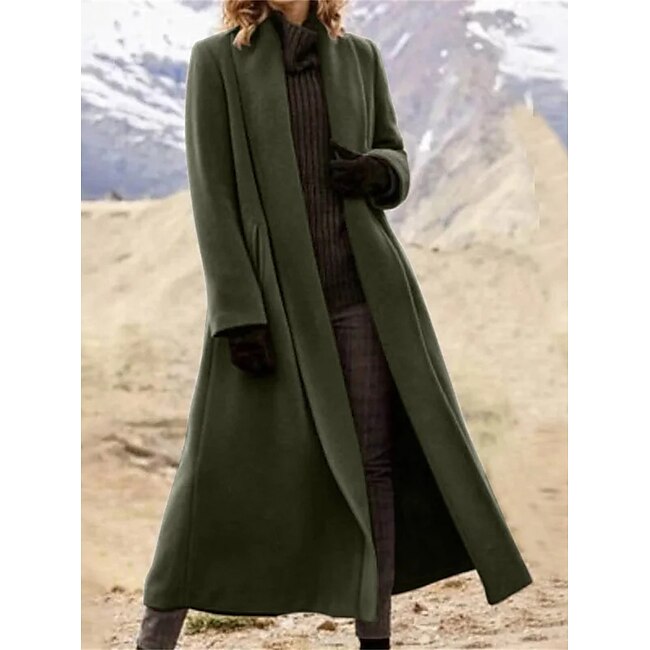 Women's Long Coat Overcoat Open Front Trench Coat Warm Winter Coat Long Sleeve with Pockets Oversize Black Army Green Gray #9745871