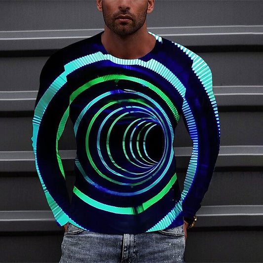 Men's Optical Illusion Graphic Prints T shirt Long Sleeve T shirt 3D Print Crew Neck Shirt Sports Designer Basic Outdoor Street Daily Blue Spring &  Fall Clothing Apparel S M L XL XXL 3XL #9368516