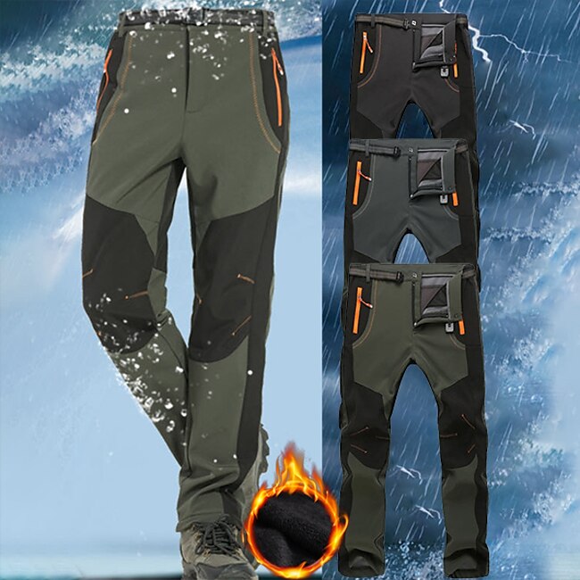 Men's Fleece Lined Pants Waterproof Hiking Pants Trousers Softshell Pants Winter Outdoor Thermal Warm Windproof Fleece Lining Pants / Trousers Bottoms Army Green Gray Black Hunting Fishing Climbing #8355573