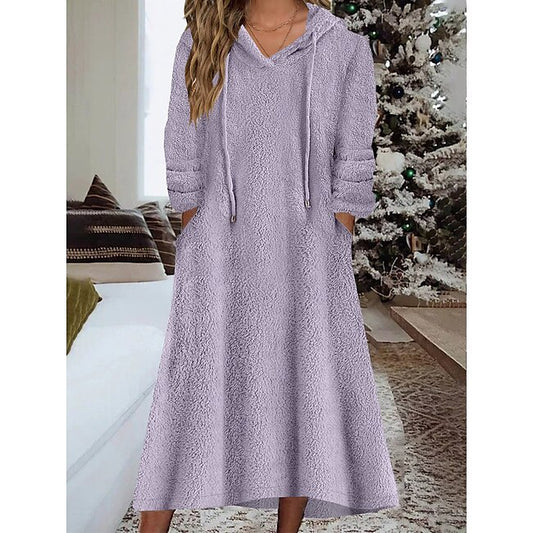 Women's Loungewear Nightshirt Dress Pure Color Casual Comfort Soft Home Daily Going out Coral Fleece Coral Velvet Warm Hoodie Long Sleeve Fall Winter Home Outfits #9613672