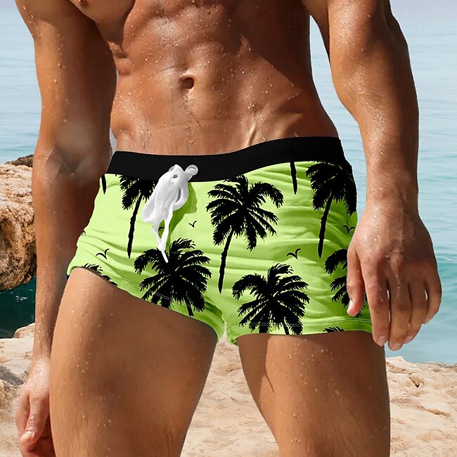 Men's Coconut Tree Hawaiian Tropical Swim Shorts Swim Trunks Shorts Mid Waist Fashion Designer Surfing Holiday Beach Pocket Drawstring Elastic Waist Designer Clothing Apparel #13216966