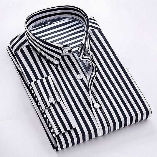 Men's Dress Shirt Button Down Shirt Collared Shirt Striped Wedding Work Black White Red Navy Blue Long Sleeve Collar Clothing Apparel #7140054