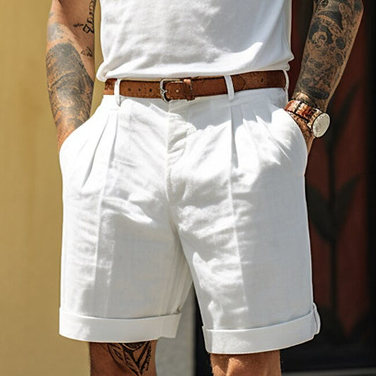 Men's Shorts Linen Shorts Dress Shorts Summer Shorts Pleated Shorts Pocket Pleats Straight Leg Plain Comfort Breathable Short Casual Daily Holiday Fashion Designer Black White #10075983