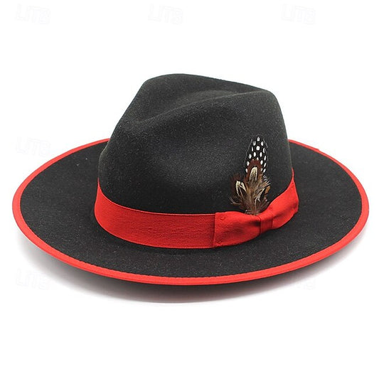 Men's Sun Hat Cowboy Hat Fedora Trilby Hat Black Red Woolen Vintage Style Fashion 18th Century State of Texas Daily Theme Party Color Block Sunscreen Cosplay #19424684