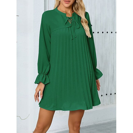 Women's Normal Chiffon Dress Elegant Plain Midi Dress Long Sleeve Lantern Sleeve V Neck Patchwork Regular Fit Daily Date Black Blue Green Spring Fall #10698538