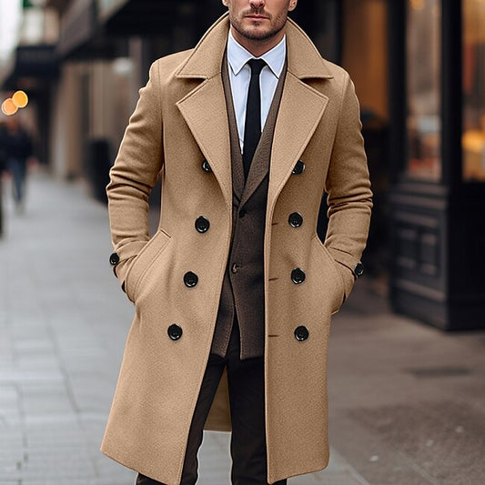 Men's Winter Coat Overcoat Peacoat Trench Coat Outdoor Daily Wear Fall & Winter 95% polyester 5% cotton Thermal Warm Windbreaker Outerwear Clothing Apparel Fashion Streetwear Plain Lapel Double #9690147