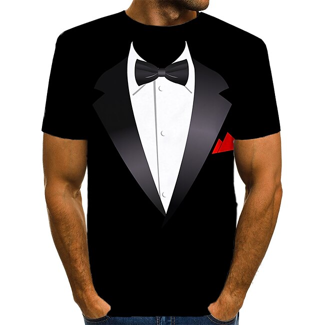 Men's Graphic Tee Tuxedo Shirts Short Sleeve T shirt 3D Print Round Neck Shirt Exaggerated Basic Daily Black White Yellow Clothing Apparel Normal S M L XL XXL 3XL 4XL #8163112