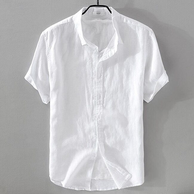 Men's Shirt Linen Shirt Casual Shirt Cotton Shirt Plain Street Hawaiian White Sky Blue Dark Blue Apricot Short Sleeve Turndown Summer Clothing Apparel Button-Down #12675603