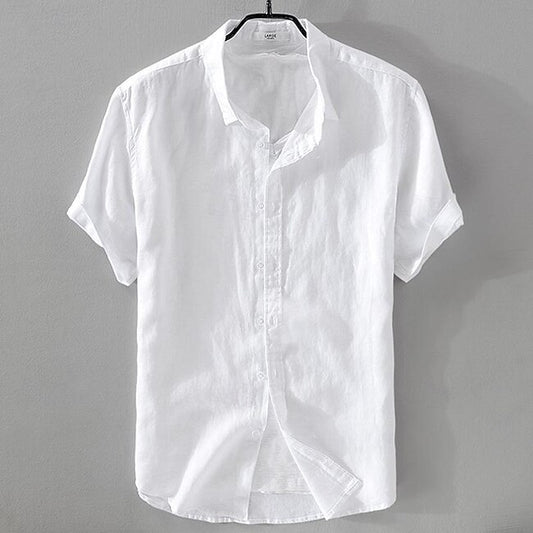 Men's Shirt Linen Shirt Casual Shirt Cotton Shirt Plain Street Hawaiian White Sky Blue Dark Blue Apricot Short Sleeve Turndown Summer Clothing Apparel Button-Down #12675603