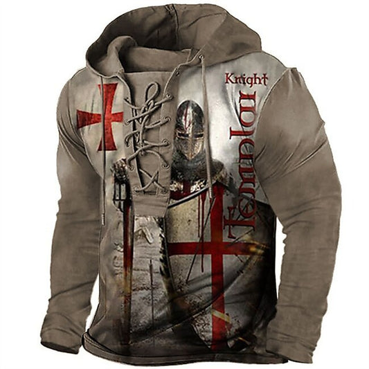 Men's Knights Templar Cross Hoodie Hoodies Sweatshirt Pullover Hoodie Sweatshirt Long Sleeve Hooded Sweatshirt Hooded Streetwear 3D Print Party Causal Black Blue Lace up Print Spring &  Fall Designer #9353236