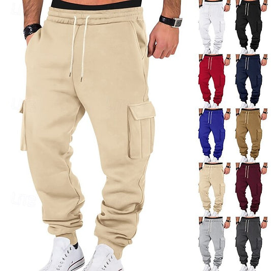 Men's Fleece Pants Sweatpants Joggers Trousers Cargo Sweatpants Pocket Drawstring Elastic Waist Plain Comfort Warm Sports Outdoor Daily Fashion Casual Black White Micro-elastic #18787805