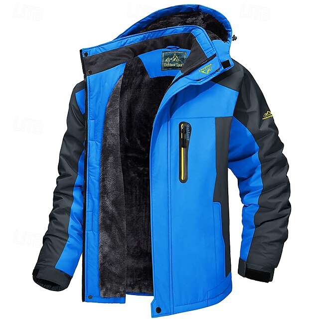 Men's Hoodie Jacket Ski Jacket Hiking Fleece Jacket Winter Outdoor Thermal Warm Fleece Lining Waterproof Windproof Outerwear Windbreaker Softshell Jacket Coat Skiing Ski Snowboard Fishing Black #8772184