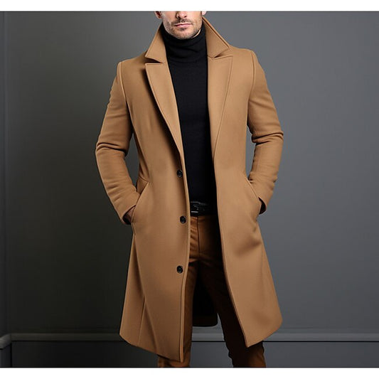 Men's Winter Coat Overcoat Long Trench Coat Outdoor Daily Wear Fall & Winter 95% Polyester 5% Spandex Outerwear Clothing Apparel Fashion Streetwear Plain Lapel Double Breasted #9674850