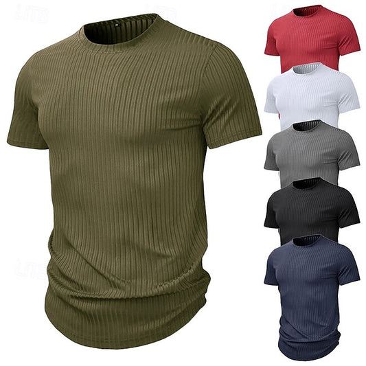 Men's Short Sleeve Shirt Ribbed Knit tee Tee Top Solid Color Pit Strip Crew Neck Outdoor Casual Short Sleeve Ribbed Clothing Apparel Sports Daily #14721251