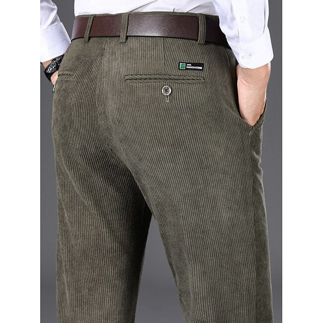 Men's Dress Pants Corduroy Pants Trousers Suit Pants Pocket Plain Comfort Breathable Outdoor Daily Going out Fashion Casual Dark Khaki Black #9738672