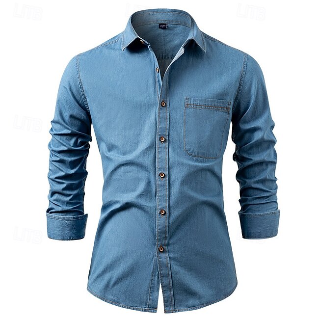 Men's Shirt Summer Shirt Casual Shirt Beach Shirt Button Up Shirt Black Blue Dark Blue Light Blue Long Sleeve Plain Lapel Vacation Hawaiian Pocket Clothing Apparel Fashion Casual Comfortable #18295251