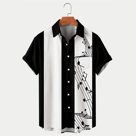 Men's Musical Notes Summer Shirt Bowling Shirt Button Up Shirt Short Sleeve Fashion 1950s Casual Daily Summer Turndown Print Black Pink Blue Green #9471362