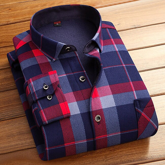 Men's Dress Shirt Plaid Shirt Collared Shirt Fleece Shirt Button Up Shirt Overshirt Plaid / Check Wedding Party A B C D Long Sleeve Square Neck Winter Clothing Apparel Warm #8834223