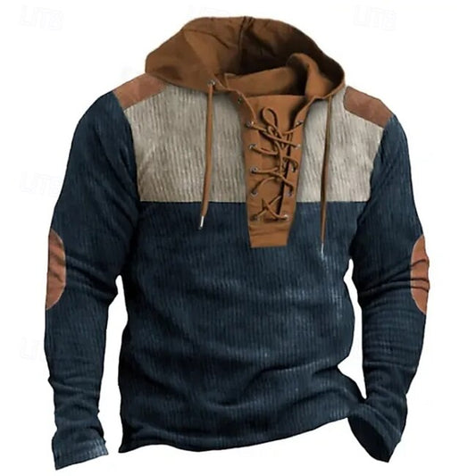 Men's Hoodie Navy Blue Army Green Hoodie Hooded Solid Color Lace up Vintage Style Hooded Sports & Outdoor Corduroy Traditional / Vintage Clothing Apparel Hoodies Sweatshirts  Long Sleeve #11236321