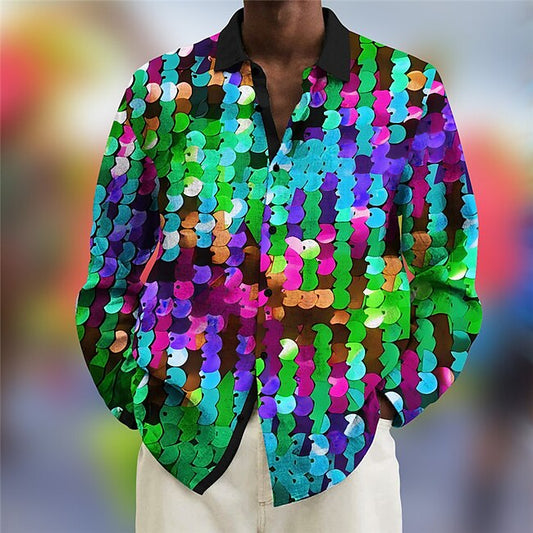 Carnival Men's Colorful Shirt Button Up Shirt Long Sleeve Casual Carnival Daily Wear Mardi Gras Fall & Winter Turndown Print Button-Down Red Green #9761975