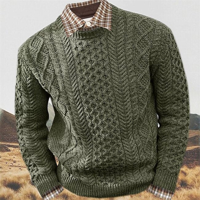 Men's Irish Pullover Aran Pullovers Sweater Pullover Ribbed Cable Knit Cropped Knitted Crew Neck Modern Contemporary Daily Wear Going out Clothing Apparel Fall & Winter Black Pink M L XL #9438590