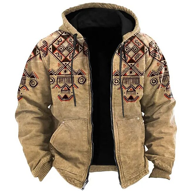 Men's Tribal Ethnic Hoodie Hoodies Sweatshirt Zip Hoodie Long Sleeve Hooded Sweatshirt Hooded Sports 3D Print Holiday Vacation Streetwear Blue Brown Pocket Print Spring &  Fall Designer #9651547