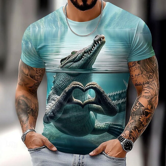 Men's Crocodile Funny T Shirt Short Sleeve T shirt 3D Print Crew Neck Shirt Exaggerated Designer Party Holiday Blue Summer Spring Clothing Apparel S M L XL XXL XXXL #15186957