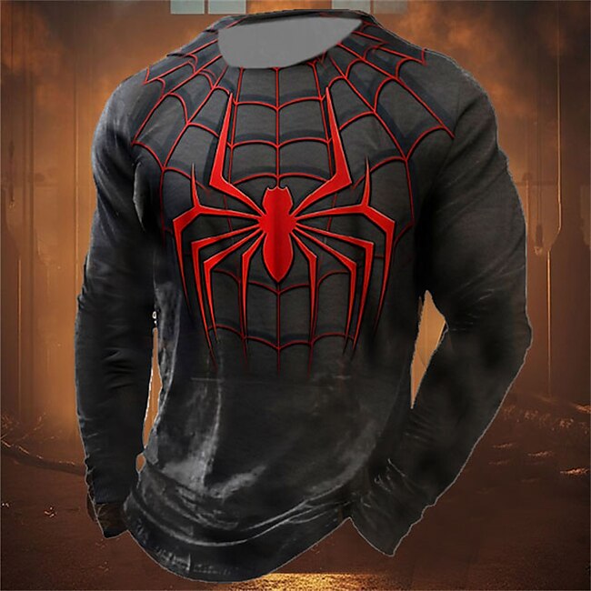 Men's Graphic Spider T shirt Long Sleeve T shirt 3D Print Crew Neck Shirt Fashion Designer Casual Sports Outdoor Holiday Going out Red Blue Purple Spring &  Fall Clothing Apparel S M L XL 2XL 3XL #9677475